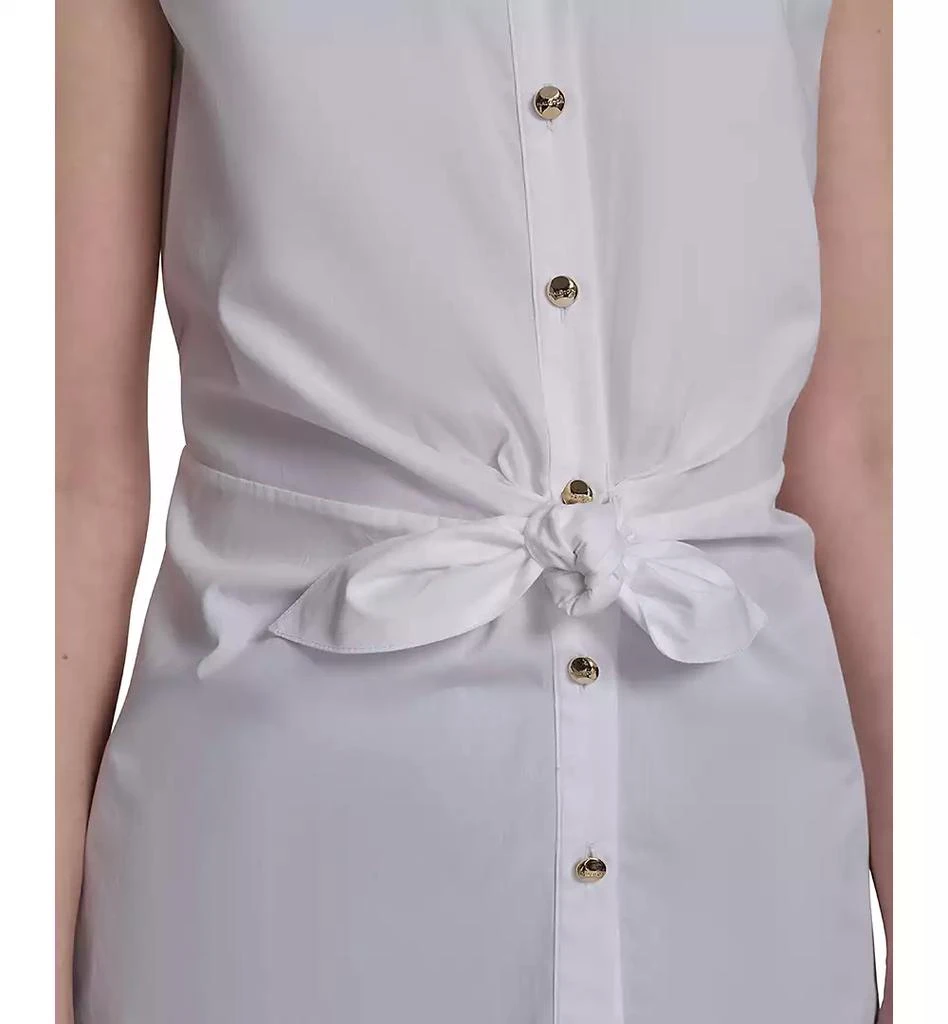 HALSTON Women's Cotton Tie-Waist Button-Front Sleeveless Blouse 4