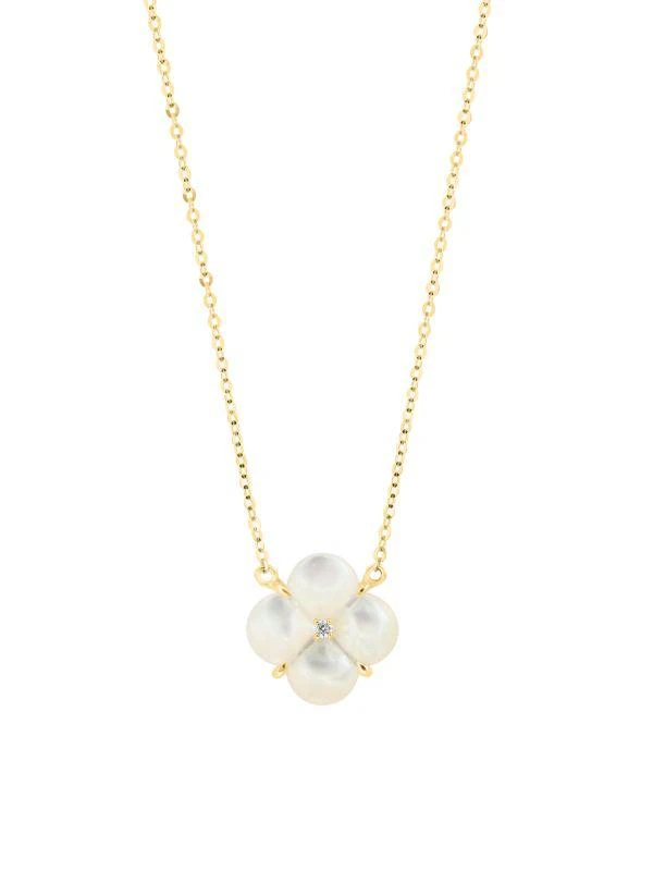 Effy 14K Yellow Gold, 5MM Freshwater Pearl, Mother Of Pearl & Diamond Pendant Necklace 1