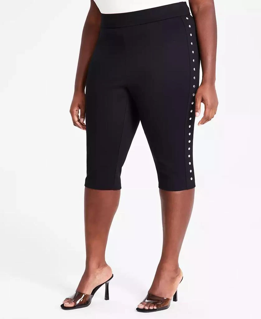 Bar III Trendy Plus Size Pull-On High-Rise Stud-Trim Capri Pants, Exclusively at Macy's 3