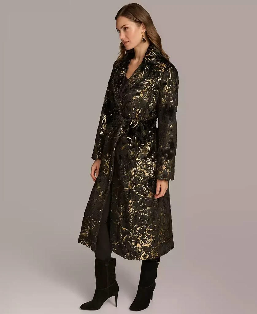 Donna Karan Women's Metallic Faux Fur Belted Coat 4