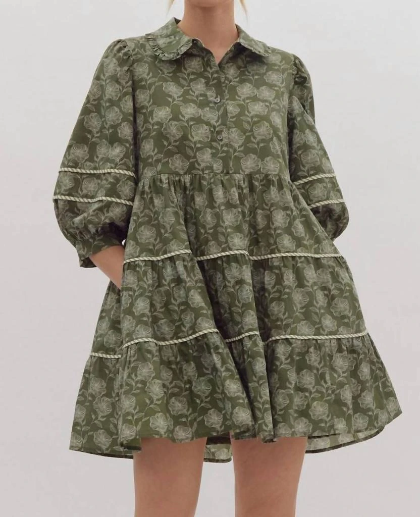 entro Entro - Green Dress with White Flowers 1