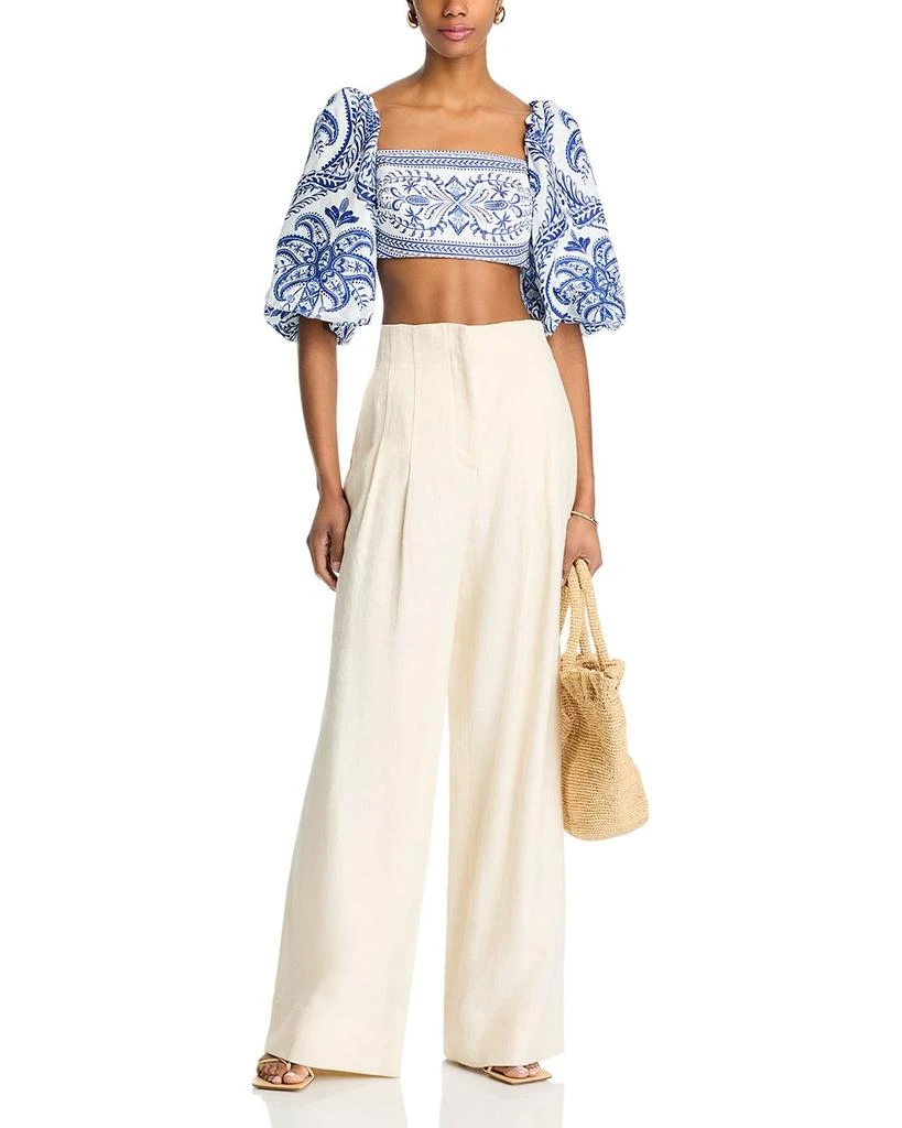 Farm Rio Linen Balloon Sleeve Cropped Top 2