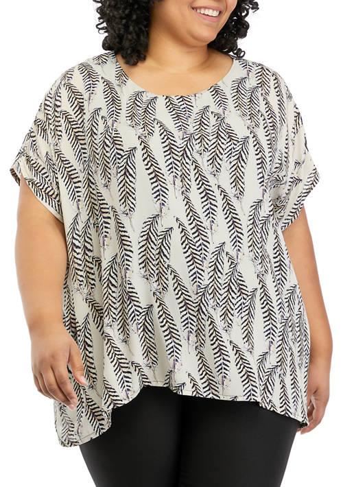 Joan Vass Vass Plus Size Boxy Printed Woven Top