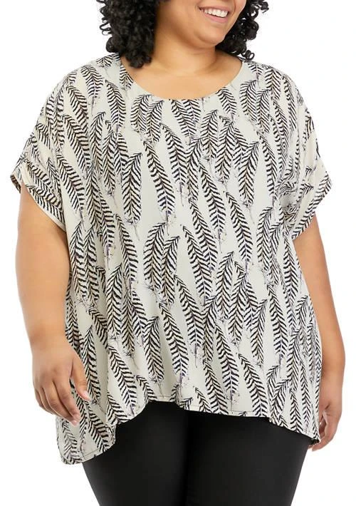 Joan Vass Vass Plus Size Boxy Printed Woven Top 1