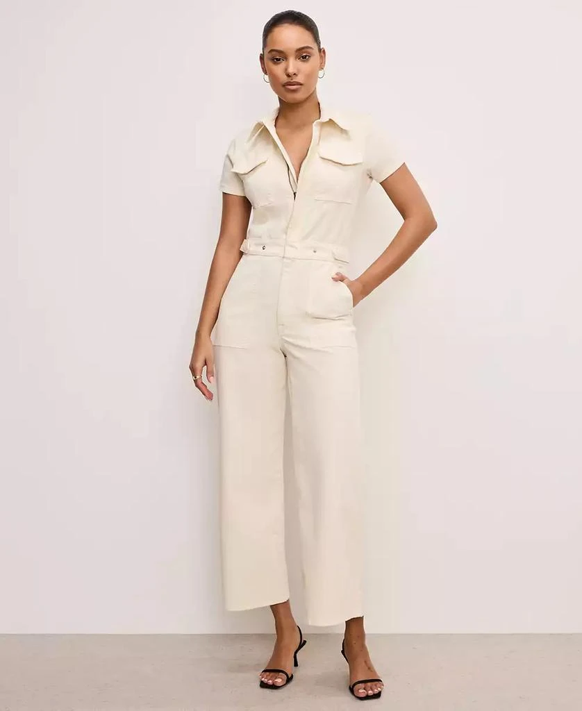 Good American Women's Fit For Success Twill Palazzo Cropped Jumpsuit 1