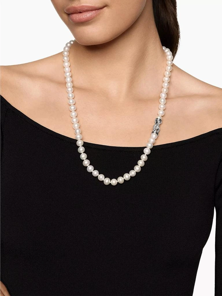 David Yurman Sterling Silver & White Cultured Freshwater Pearl Necklace With Diamonds 2