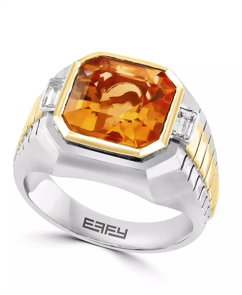 Effy EFFY® Men
s Citrine (5-1/10 ct. t.w.) 
White Topaz (1/10 ct. t.w.) Ring in Sterling Silver 
14k Gold-Plated Sterling Silver