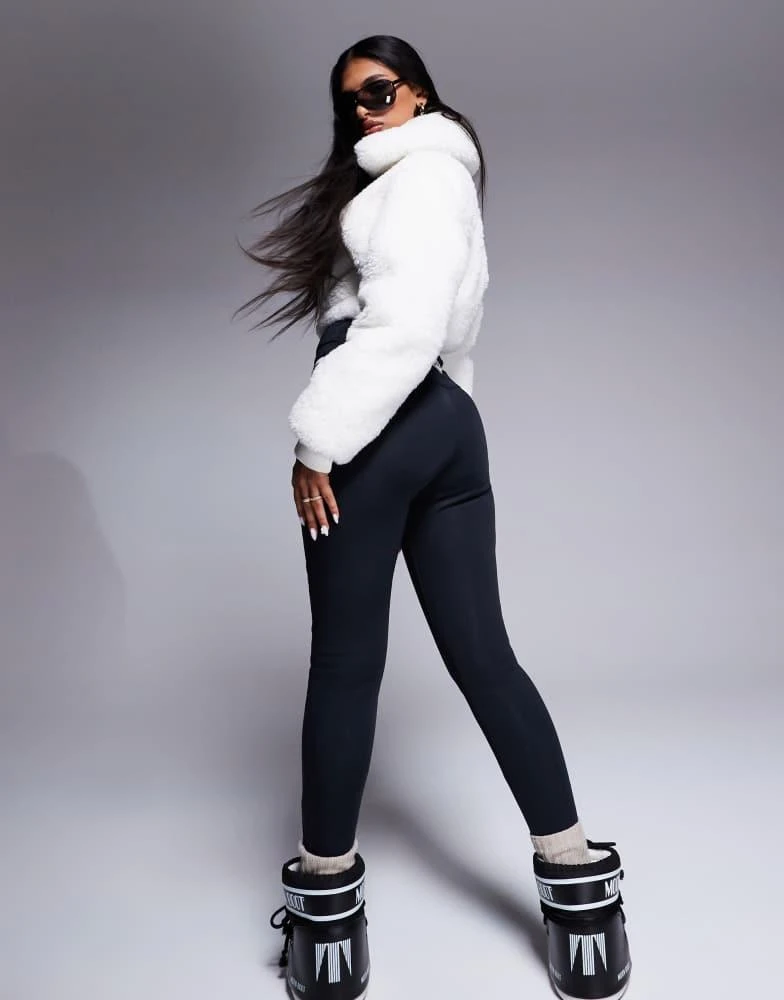 ASOS 4505 Ski suit with faux fur panels and skinny leg in black and white 4