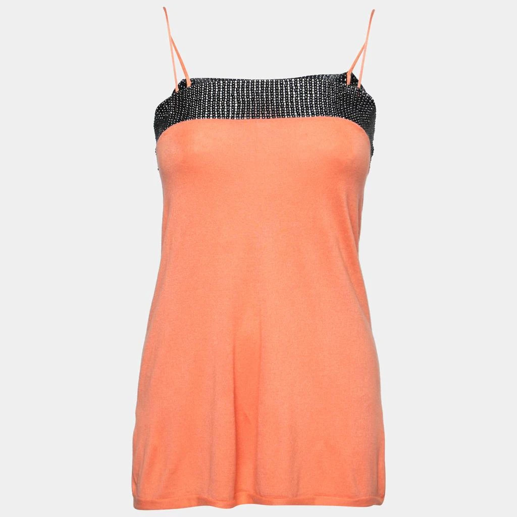 Emporio Armani Orange Beaded Detail Sleeveless Knit Top S  On Sale Now  with Up to 32% Off | Discover Exclusive Deals & Savings at BeyondStyle   Authentic Emporio Armani Women|Women's Clothes|Tops