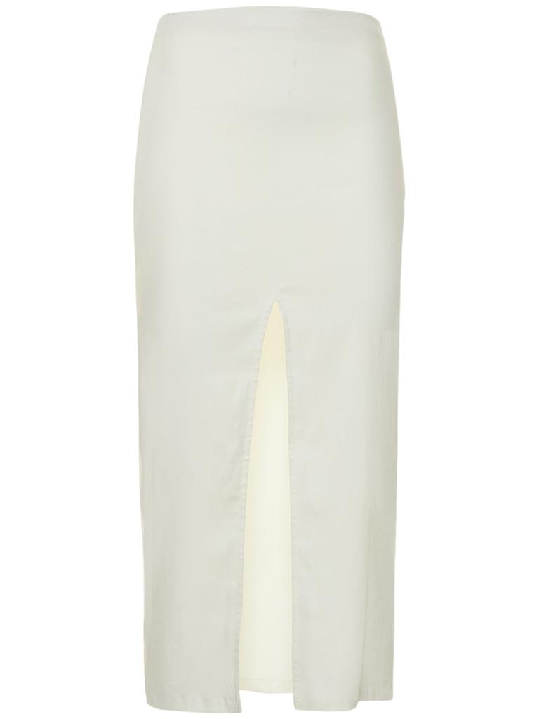Anemos Front Slit Stretch Linen Midi Skirt