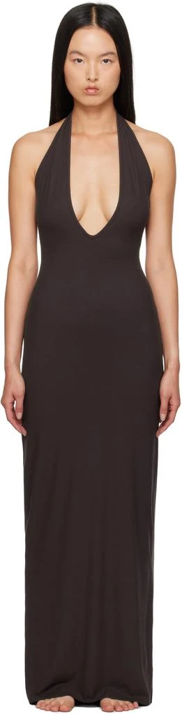 SKIMS Purple Soft Lounge Deep Plunge Halter Maxi Dress 1