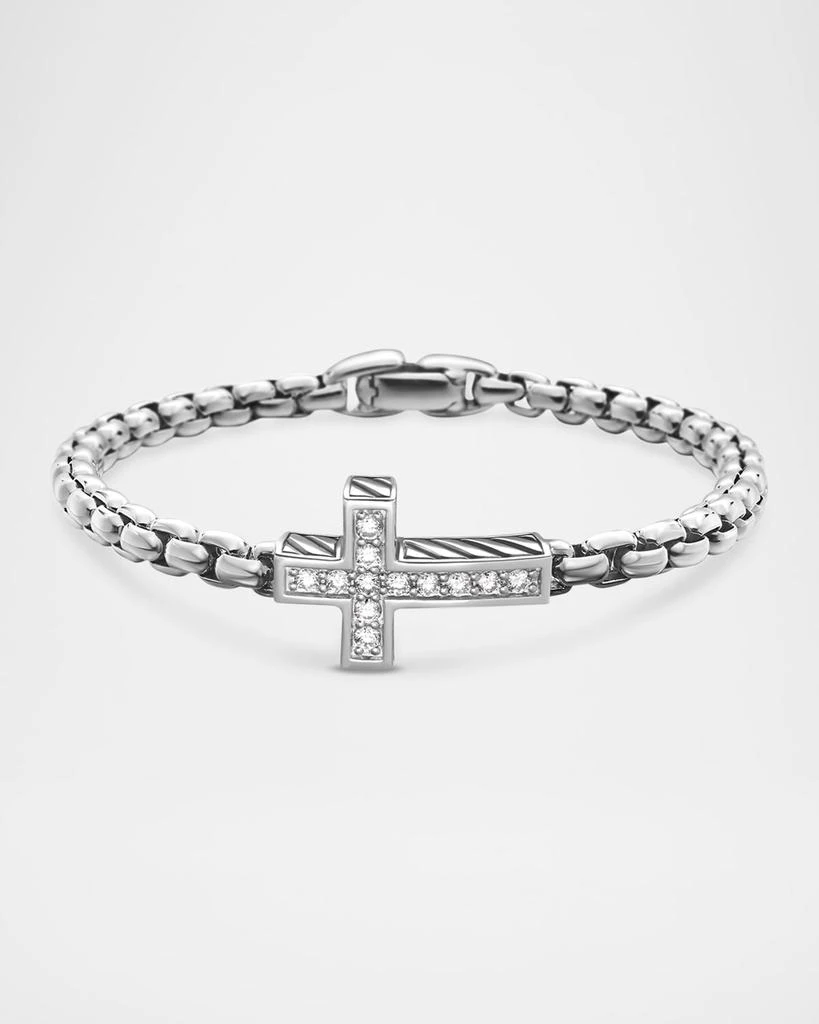 David Yurman Men's Silver Diamond Cross Station Bracelet 1