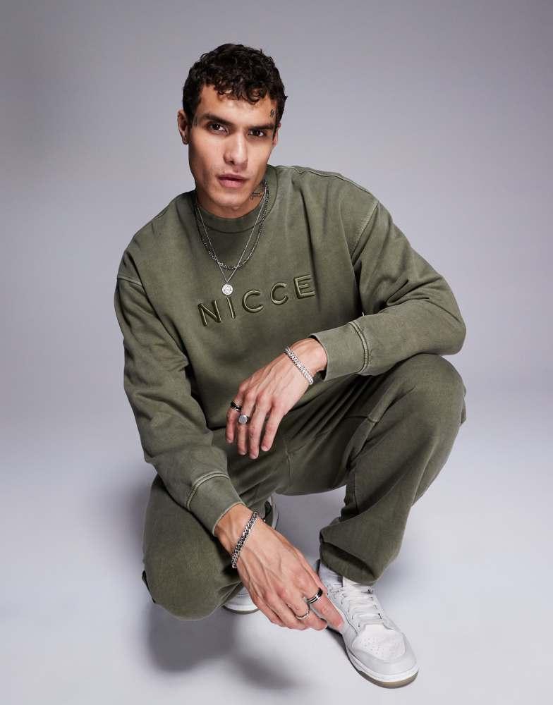 NICCE Nicce co-ord logo washed crew neck sweat in khaki