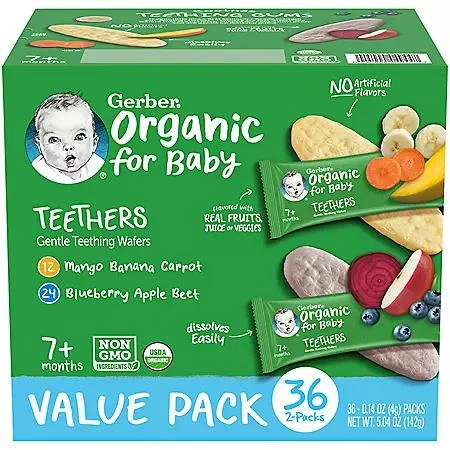 Gerber Gerber Organic Teething Wafers Variety Pack, 36 ct. 1