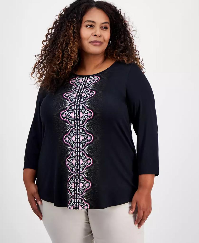 JM Collection Plus Size Printed 3/4 Sleeve Top, Exclusively at Macy's