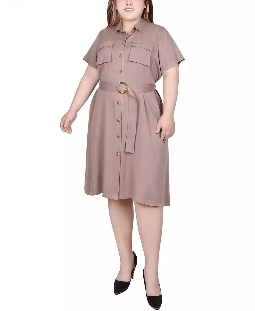 NY Collection Plus Size Short Sleeve Safari Style Dress 1