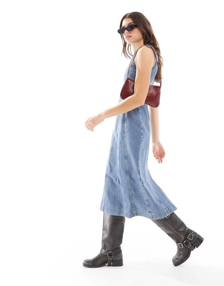 Whistles Whistles midi denim dress with seam detail in blue 1