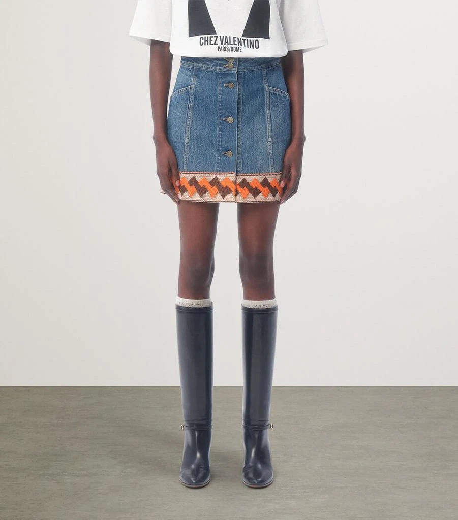 Valentino Embroidered Mini Denim Skirt 2