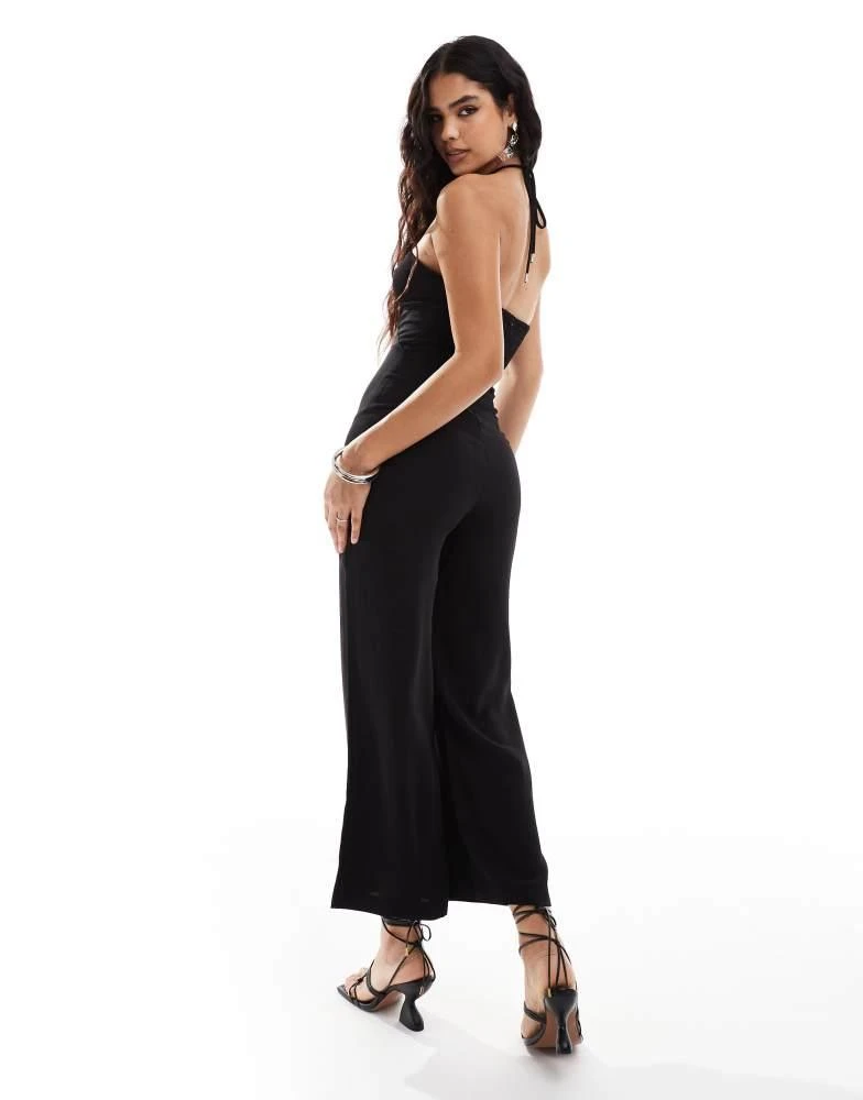 Mango Mango halterneck ring jumpsuit in  black 4