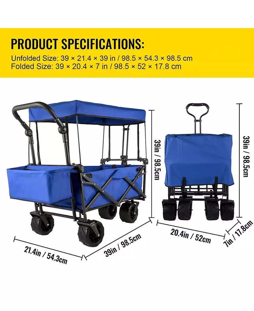 Mecale Extra Large Folding Wagon with Removable Canopy 
Rear Storage, All-Terrain Utility Cart, Blue 2