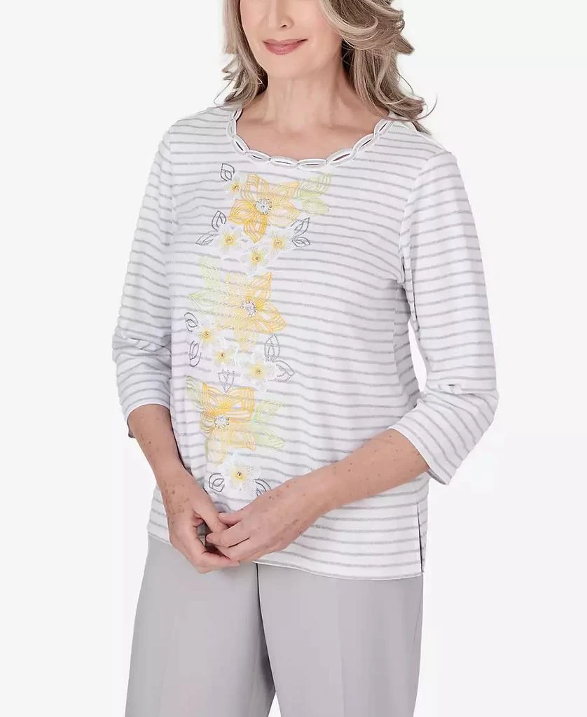Alfred Dunner Petite Charleston Striped Floral Embroidered Top 6
