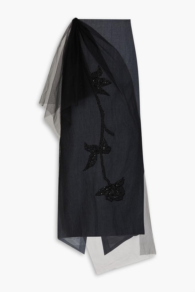 Huishan Zhang Thalia embellished tulle-paneled twill midi skirt