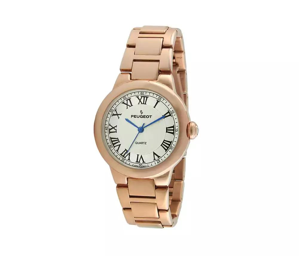 Peugeot Women's Rose Gold Plated 36mm Round Tank Steel Bracelet Watch