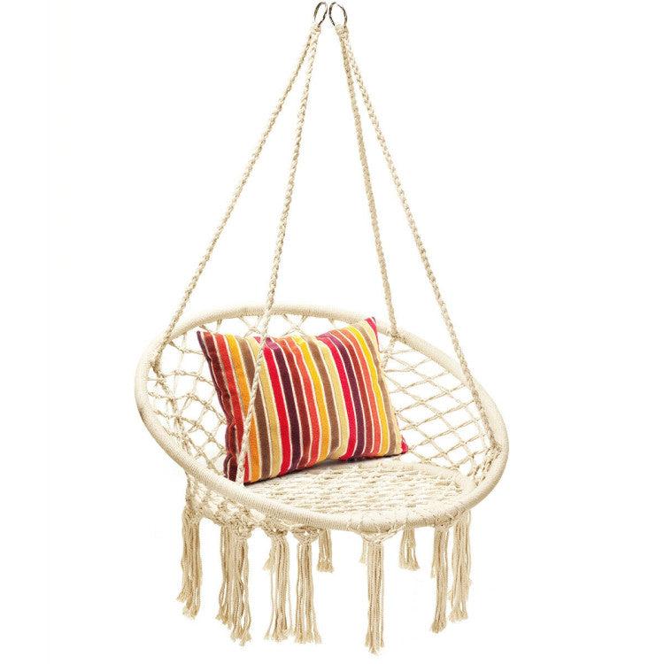 Hivvago Hanging Macrame Hammock Chair with Handwoven Cotton Backrest-Natural