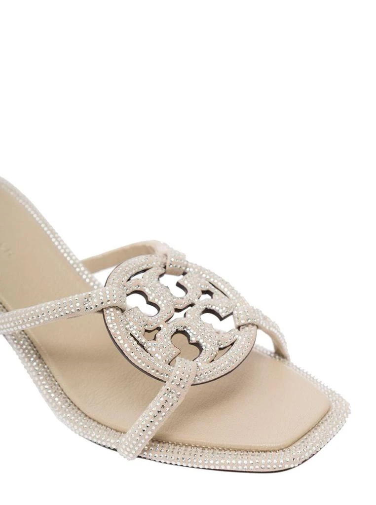 Tory Burch Silver Sandals With Rhinestone And Double T Detail In Leather Woman 3