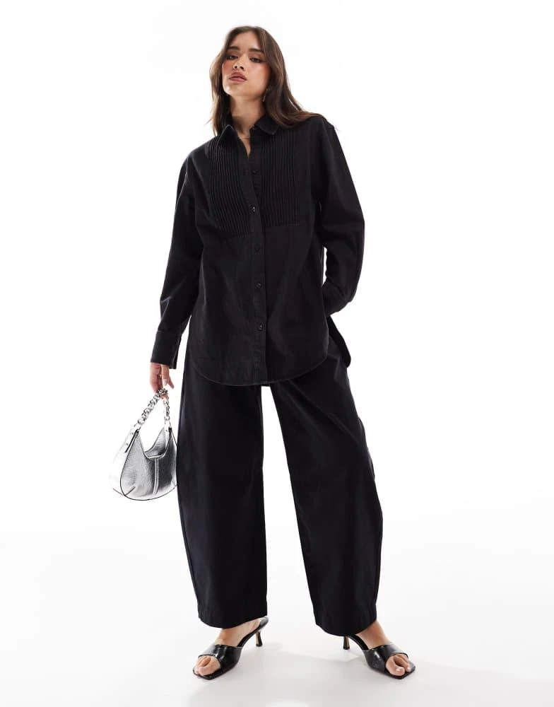 & Other Stories & Other Stories denim shirt with pleat detail in black 2