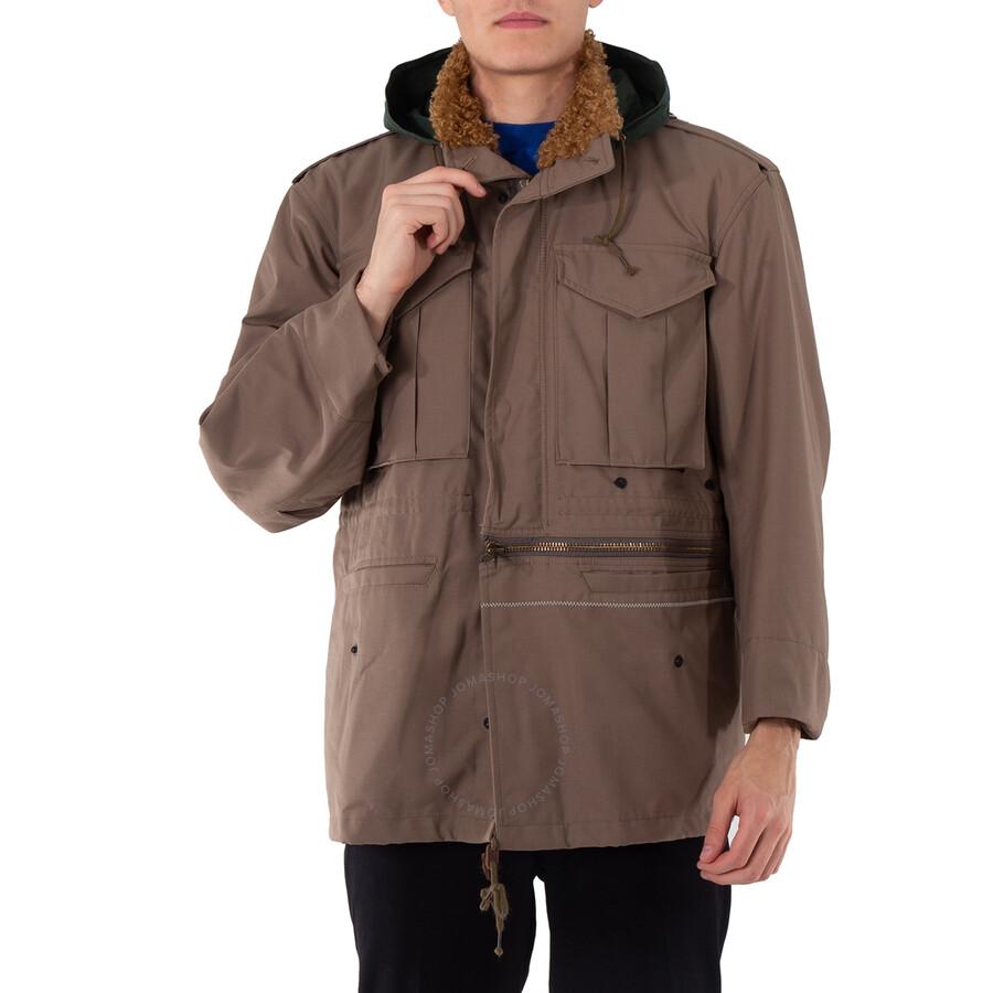Kolor Men's Beige Shearling-Collar Drawstring Jacket