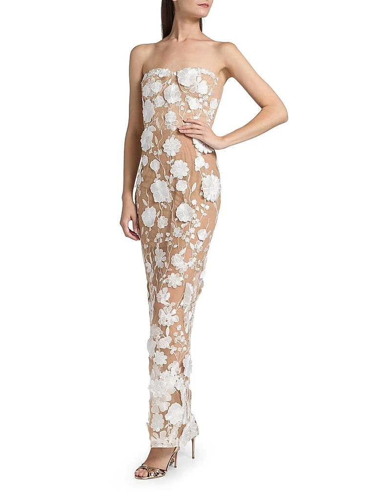 BRONX AND BANCO Jasmine Blanc Floral Appliqué Column Gown 4