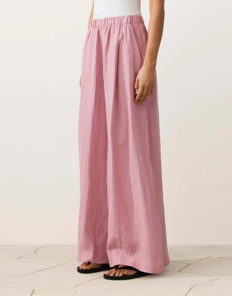 OYSHO OYSHO 100% linen wide leg trousers in pink 2