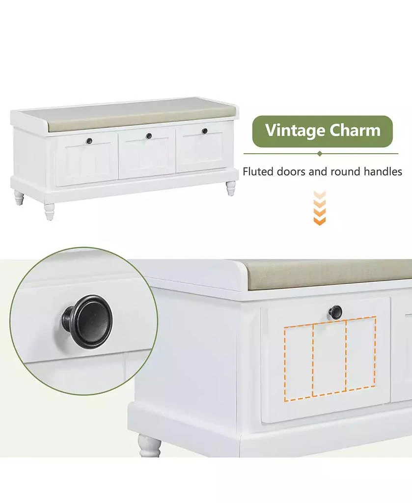 RAINSKEN Shoe Bench - Fluted Entryway Storage Bench with Cushion, 3 Drawers and Hidden Compartment for Hallway, Living Room 7