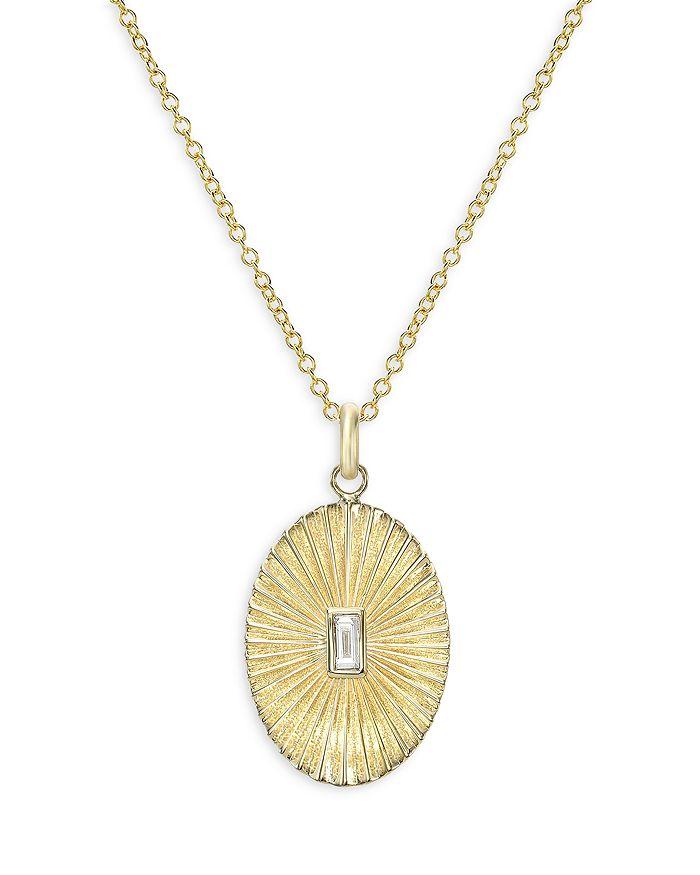 Zoe Lev 14K Gold Diamond Baguette Oval Pleated Disc Pendant Necklace, 16"-18"