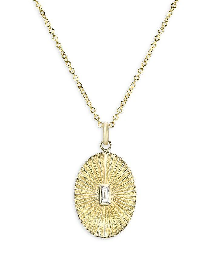 Zoe Lev 14K Gold Diamond Baguette Oval Pleated Disc Pendant Necklace, 16"-18" 1