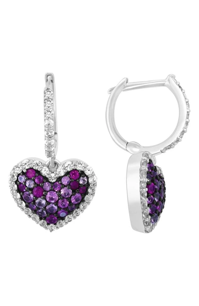Effy Pink Sapphire 
White Sapphire Heart Drop Earrings