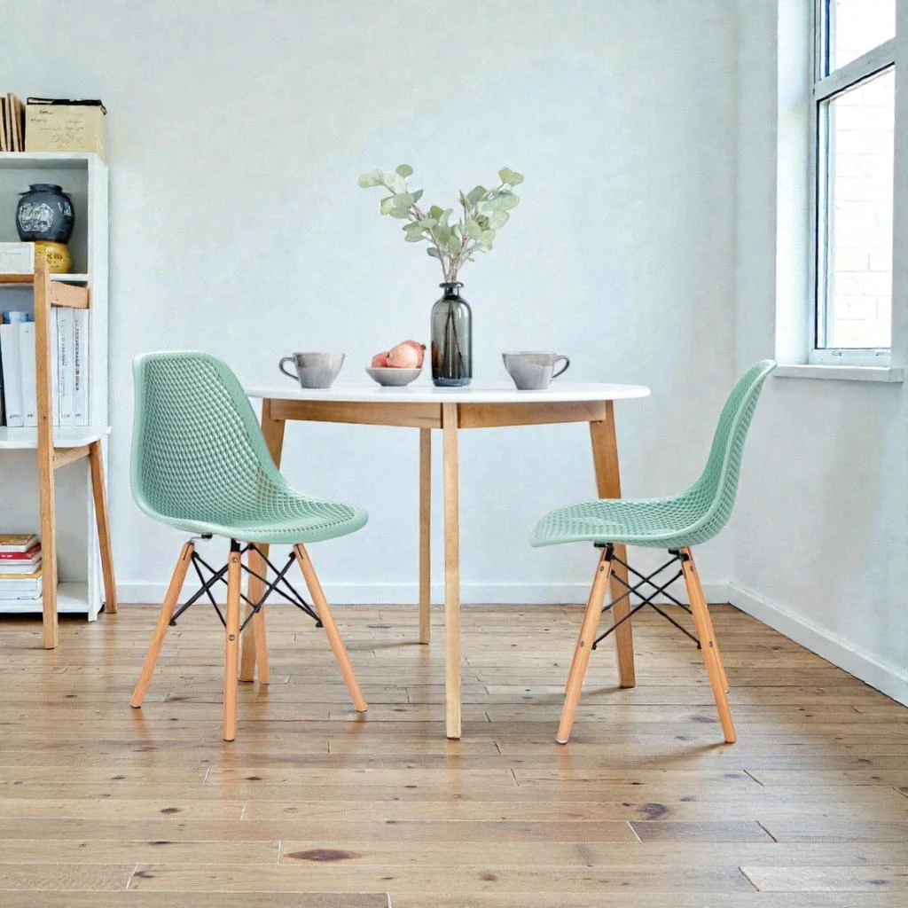 Hivvago Set of 2 Sleek Plastic Chairs with Cutout Design and Solid Wood Legs