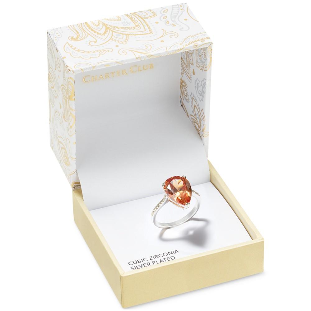 Charter Club Silver-Tone Cubic Zirconia & Crystal Pear Ring, Created for Macy's