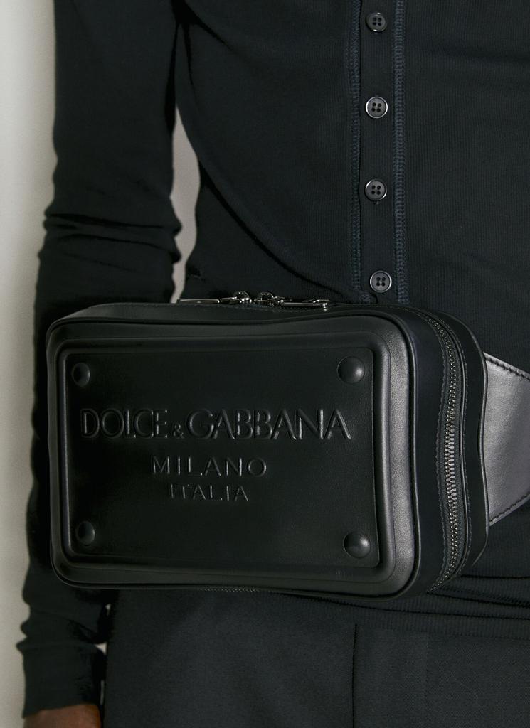 Dolce & Gabbana Embossed Logo Leather Crossbody Bag