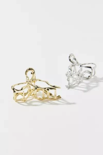 Urban Outfitters Hammered Metal Bow Claw Clip Set 3