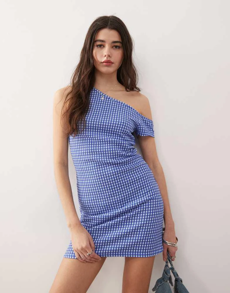 COLLUSION COLLUSION gingham off shoulder mini dress in blue 1