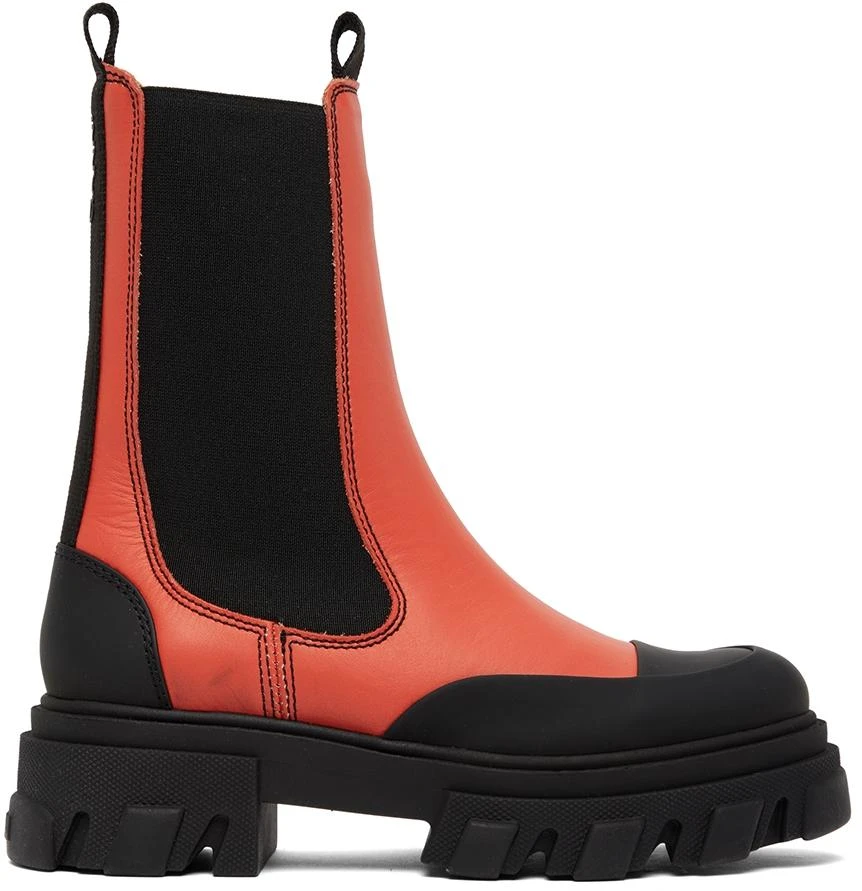 Ganni Red Chelsea Ankle Boots 1
