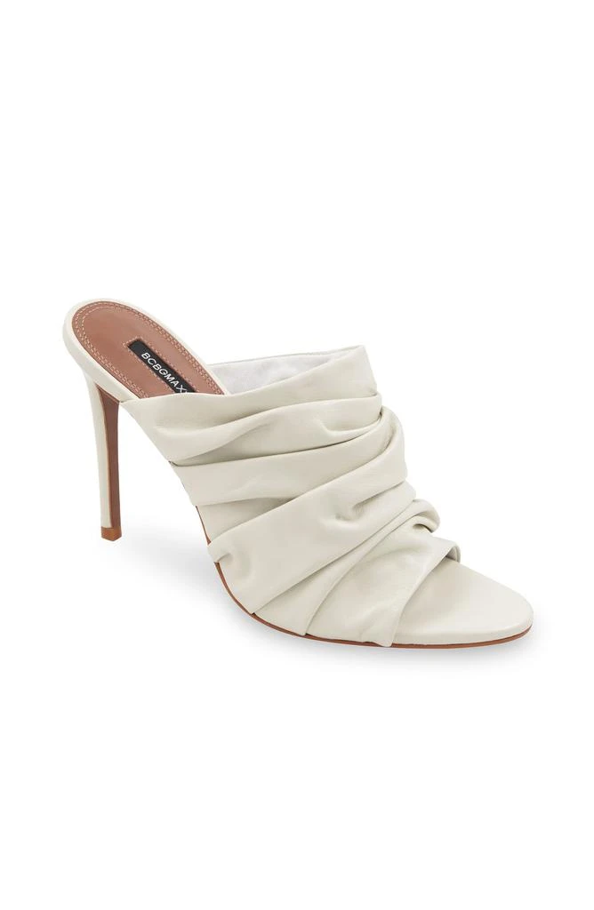 BCBG SARANI OPTIC WHITE RUCHED LEATHER HEEL MULE 1