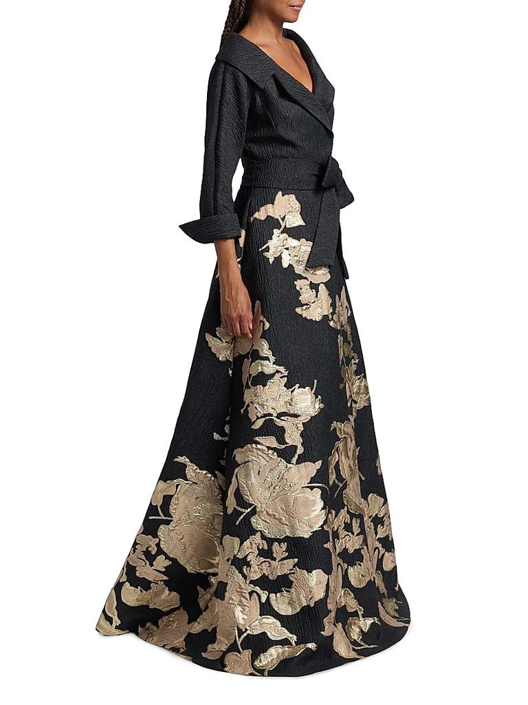 Teri Jon Textured Metallic Floral Jacquard Gown 4