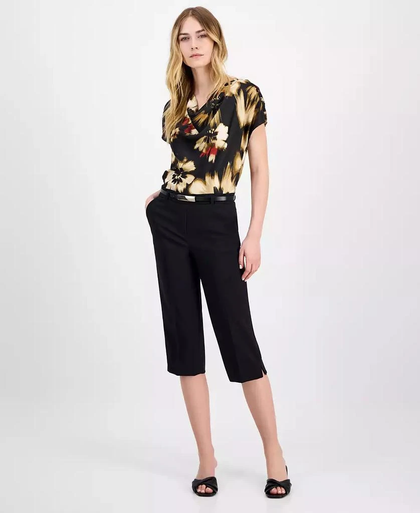 Anne Klein Women's Belted Pedal-Pusher Urban-Stretch Pull-On Capri Pants 1