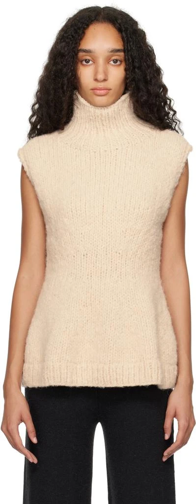 LAUREN MANOOGIAN Beige Handknit Peplum Shell Turtleneck 1