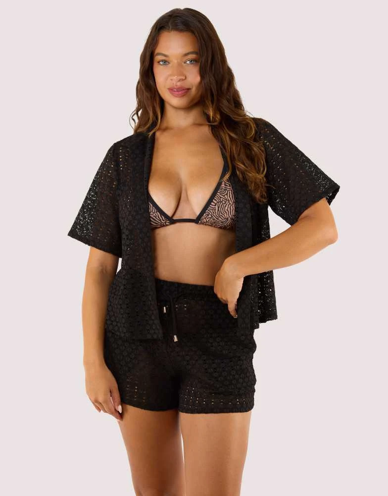 Wolf & Whistle Wolf & Whistle Onyx crochet beach shirt in black 3