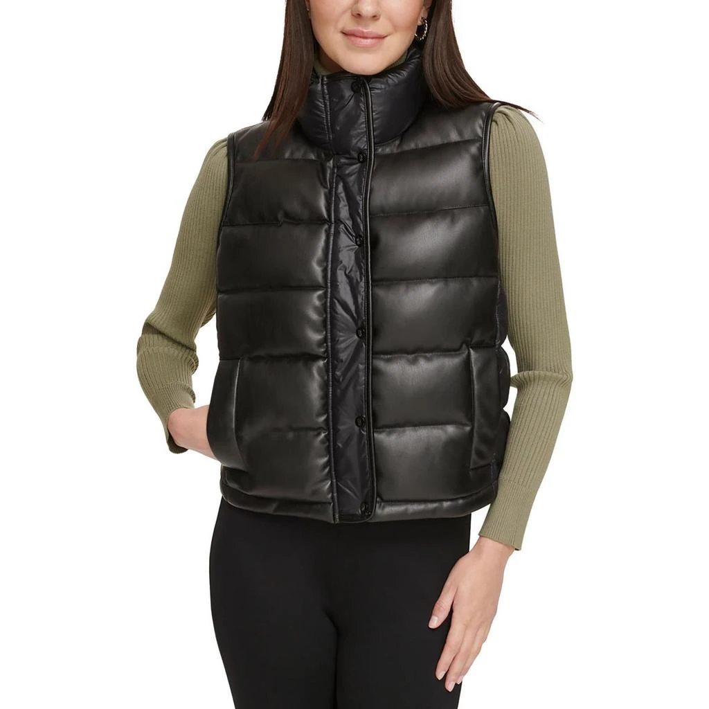 DKNY Womens Faux Leather Quilted Outerwear Vest 3
