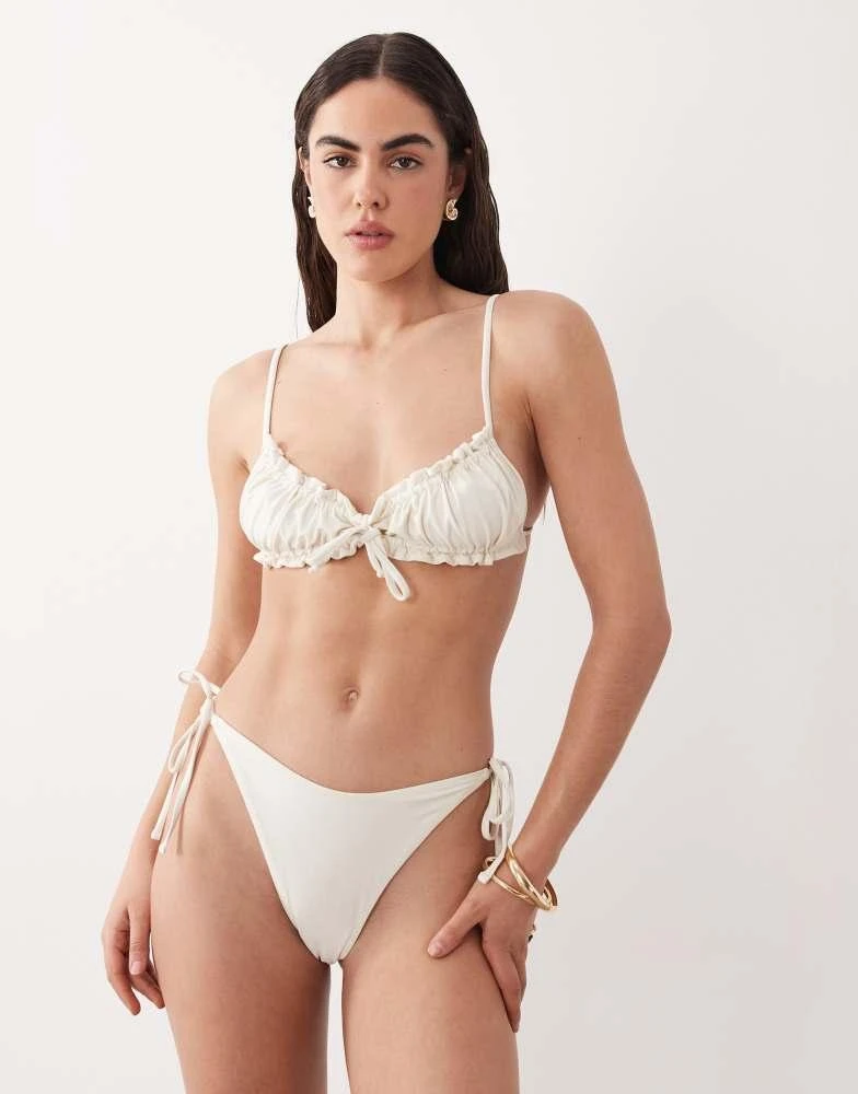 Miss Selfridge Miss Selfridge mix and match tie side ruched bum bikini bottom in cream